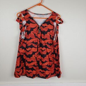 Women's Halloween Black Bats Off the Shoulders Pull Over Shirt Size Large